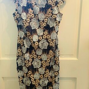 Floral Lace Dress in Blue and Cream